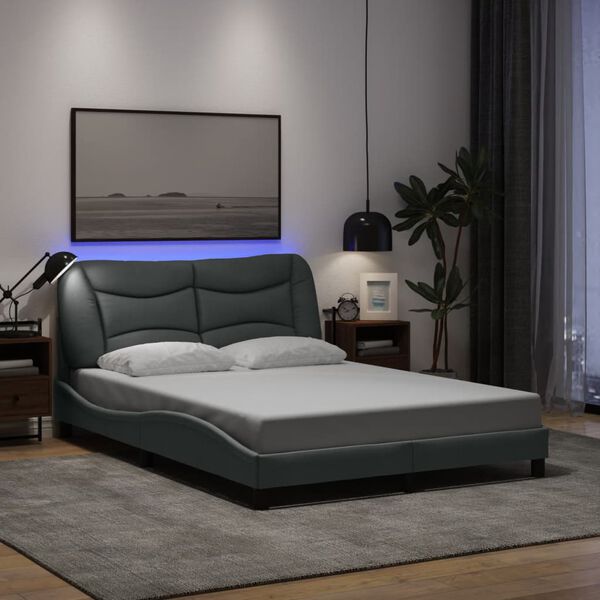 vidaXL Bed Frame with LED without Mattress "Hvar" Light Grey 120x200 cm Fabric