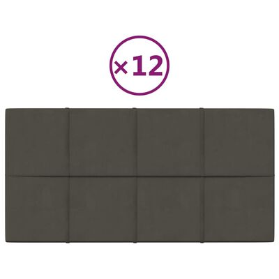 vidaXL Väggpaneler 12 st mörkgrå 60x30 cm sammet 2,16 m²