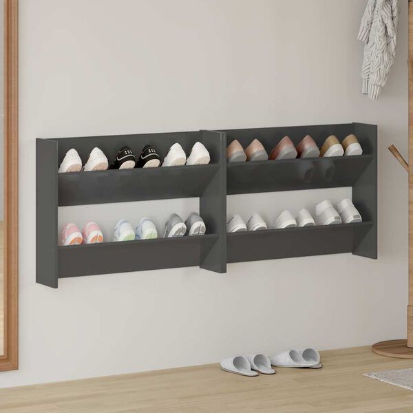 vidaXL V&auml;ggmonterat skost&auml;ll 2 st gr&aring; h&ouml;gglans 80x18x60 cm konstr. tr&auml;