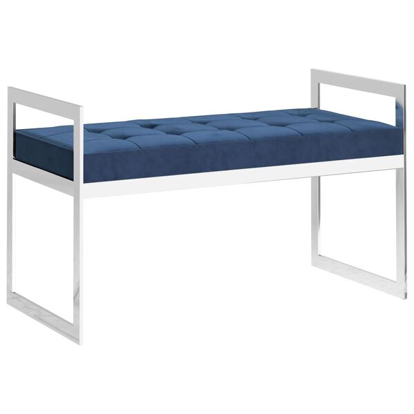 vidaXL B&auml;nk 97 cm bl&aring; sammet och rostfritt st&aring;l