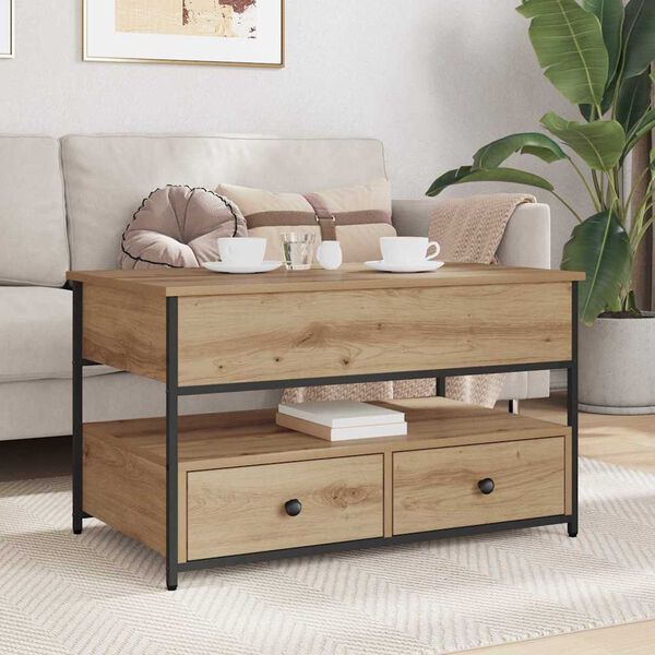 vidaXL Kaffeebord med l&aring;da Artisan Ek 85 x 50 x 50 cm Konstruerat tr&auml;