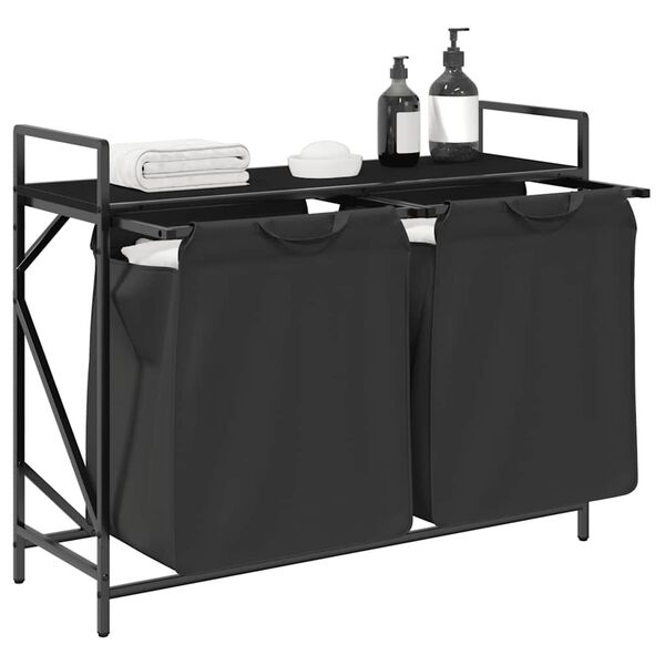 vidaXL Tvättkorg 2 fack med hylla svart ek