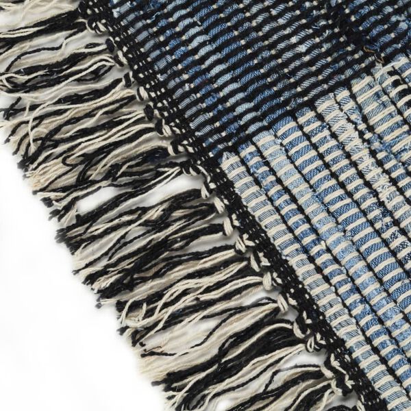 vidaXL Handvävd matta Chindi denim 160x230 cm blå