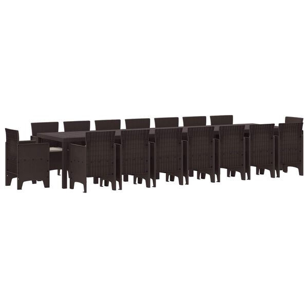 vidaXL Tr&auml;dg&aring;rds matsalsset med Kuddar med kudde 17 pcs Brun PP