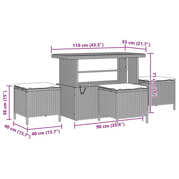 vidaXL Tr&auml;dg&aring;rdsoffset med kudde med lagring med kudde 13 pcs Svart