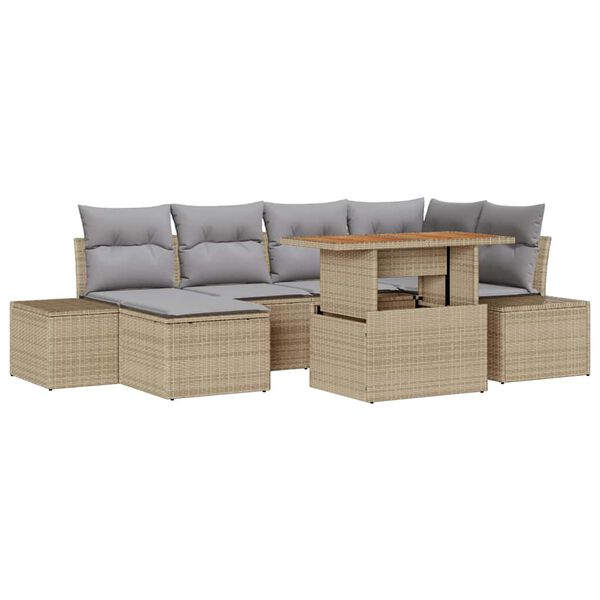 vidaXL Trädgårdsoffset med lagring 7 pcs Beige Poly rattan