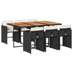 vidaXL Matgrupp f&ouml;r tr&auml;dg&aring;rden med dynor 7 delar svart konstrotting