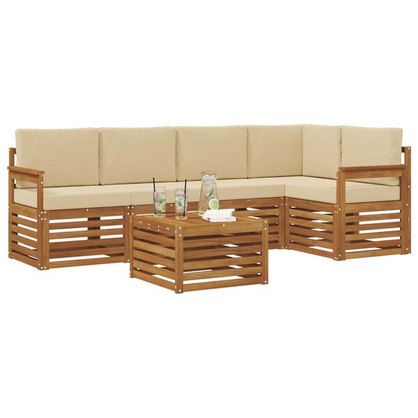 vidaXL Soffgrupper 6 pcs Naturlig och Beige Massivt Akaciatr&auml;