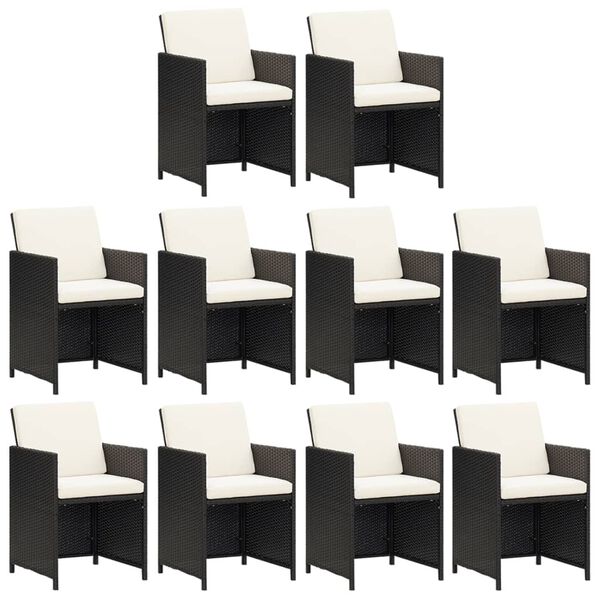 vidaXL Matgrupp f&ouml;r tr&auml;dg&aring;rden med dynor 11 delar konstrotting svart