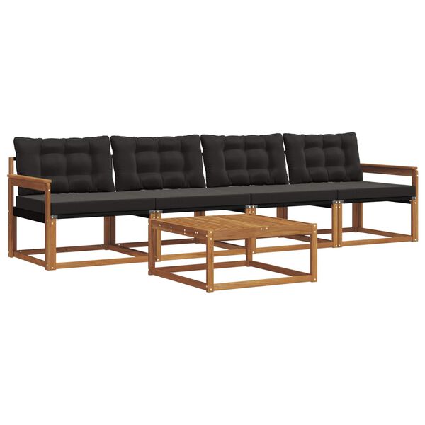 vidaXL Utomhussoffset med kudde 5 pcs Naturlig och svart