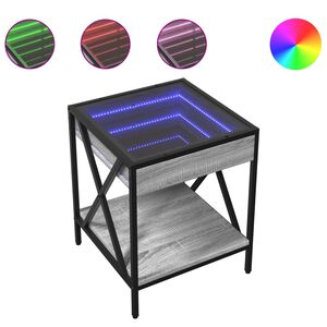 vidaXL S&auml;ngbord med Infinity LEDs gr&aring; sonoma 40x40x49 cm