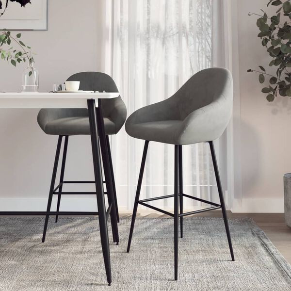 vidaXL Barstolar 2 st ljusgr&aring; sammet