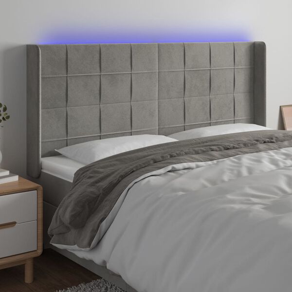vidaXL S&auml;nggavel LED ljusgr&aring; 163x16x118/128 cm sammet