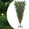 vidaXL Upp-och-ned konstgjord f&ouml;rbelyst julgran med bollar Gr&ouml;n 150 cm