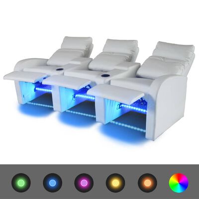 vidaXL Liggfåtölj med LED 3-sits konstläder vit