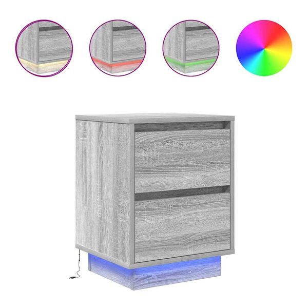 vidaXL S&auml;ngbord med LED-lampor 2 st gr&aring; sonoma 38x34x50 cm