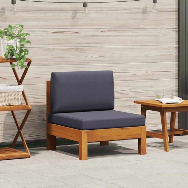 vidaXL Mittensits med mörkgråa dynor massivt akaciaträ