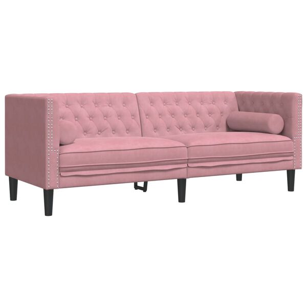 vidaXL Soffgrupp chesterfield 2 delar bolsterkuddar rosa sammet
