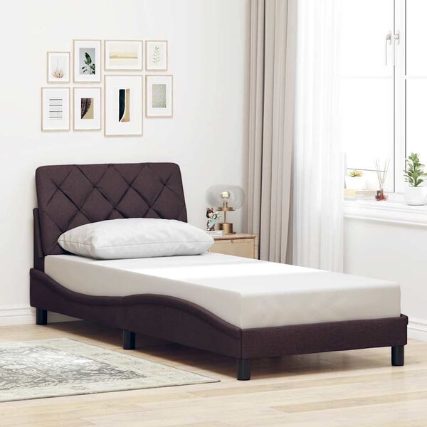 vidaXL Bed Frame with LED without Mattress Dark Brown 90x190 cm Fabric