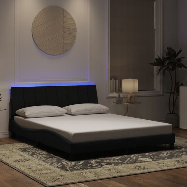 vidaXL Bed Frame with LED without Mattress "Hanko" Black 160x200 cm Velvet