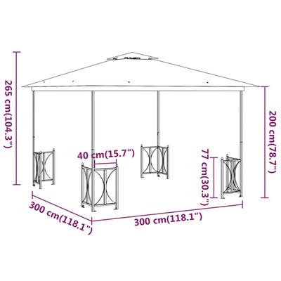 vidaXL Paviljong med draperier och dubbelt tak 3x3 m gräddvit