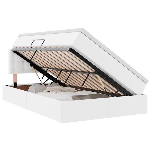 vidaXL Förvaringssäng med LED med madrass Vit 120 x 190 cm Konstläder