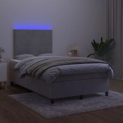 vidaXL Ramsäng med madrass & LED ljusgrå 120x190 cm sammet