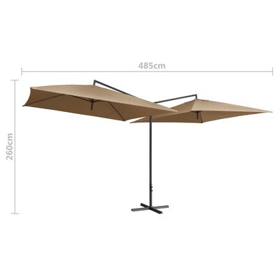 vidaXL Dubbelt parasoll med stålstång 250x250 cm taupe