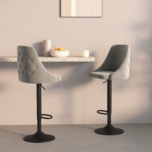 vidaXL Barstolar 2 st ljusgr&aring; sammet