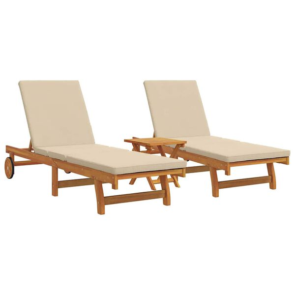 vidaXL Solstol Reclining 3 pcs Brun 40 x 40 x 40cm Massivt akaciatr&auml;