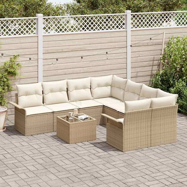 vidaXL Trädgårdsoffset 9 pcs Beige Poly rattan