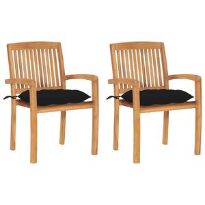 vidaXL Tr&auml;dg&aring;rdsstolar 2 st med svarta dynor massiv teak
