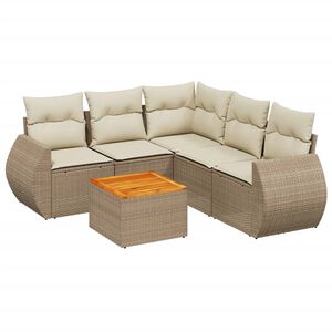 vidaXL Soffgrupp f&ouml;r tr&auml;dg&aring;rden med dynor 6 delar beige konstrotting