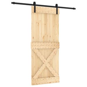vidaXL Skjutd&ouml;rr Naturlig och svart 85 x 210 cm Massiv furutr&auml;d&ouml;rr
