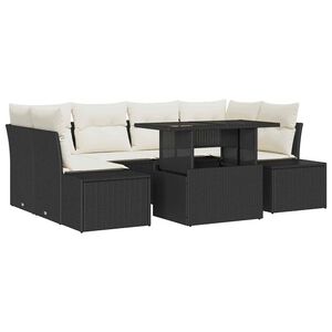 vidaXL Soffset med kudde 7 pcs Svart och kr&auml;m konstrotting