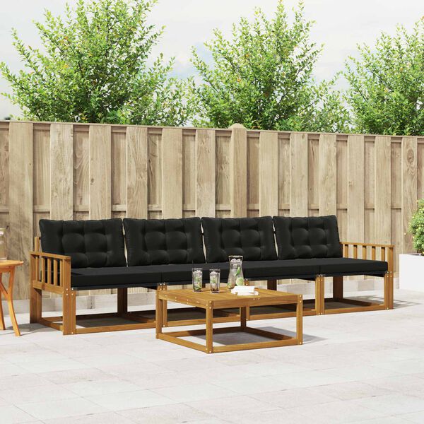 vidaXL Utomhussoffset med kudde 5 pcs Naturlig och svart
