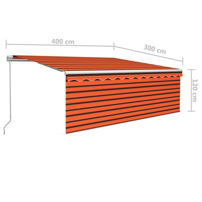 vidaXL Manuell markis med rullgardin 4x3 m orange/brun