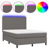 vidaXL Rams&auml;ng med madrass & LED gr&aring; 140x190 cm konstl&auml;der
