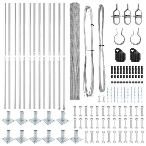vidaXL Staket med stolpar Silver 1.6 x 25 m PVC-belagd stål