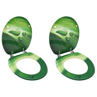 vidaXL Toalettsitsar med lock 2 st MDF vattendroppar grön
