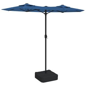 vidaXL Tr&auml;dg&aring;rdsparasoll dubbelt med LEDs azurbl&aring; 316x145 cm