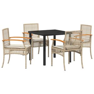 vidaXL Tr&auml;dg&aring;rdsm&ouml;belset med kudde 5 pcs Beige och svart Rotting
