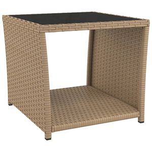 vidaXL Tr&auml;dg&aring;rdsbord med glasskiva beige konstrotting & h&auml;rdat glas