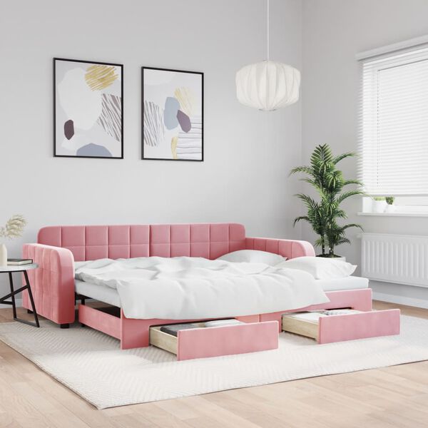vidaXL Dagb&auml;dd utdragbar med l&aring;dor rosa 90x200 cm sammet