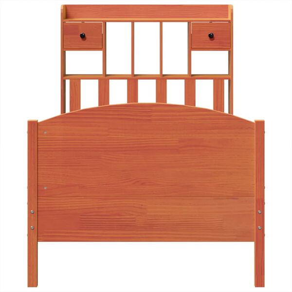 vidaXL Säng med bokhylla utan madrass vaxbrun 75x190 cm massiv furu