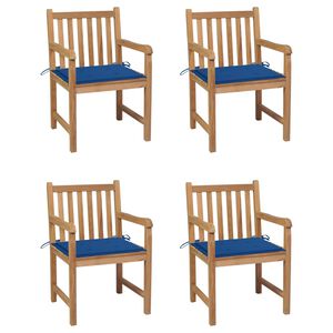 vidaXL Tr&auml;dg&aring;rdsstolar med kungsbl&aring;a dynor 4 st massiv teak