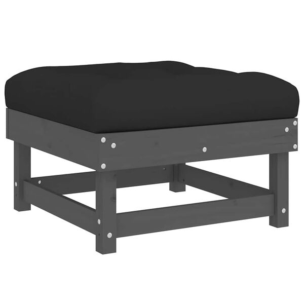 vidaXL Fotpallar med dynor f&ouml;r tr&auml;dg&aring;rden 2 st gr&aring; massiv furu