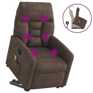 vidaXL Massagef&aring;t&ouml;lj med uppresningshj&auml;lp brun mikrofibertyg