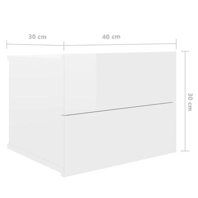 vidaXL Sängbord 2 st vit högglans 40x30x30 cm spånskiva