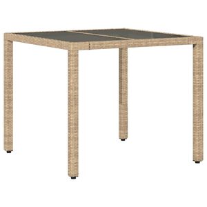 vidaXL Tr&auml;dg&aring;rdsbord med glasskiva beige 90x90x75 cm konstrotting